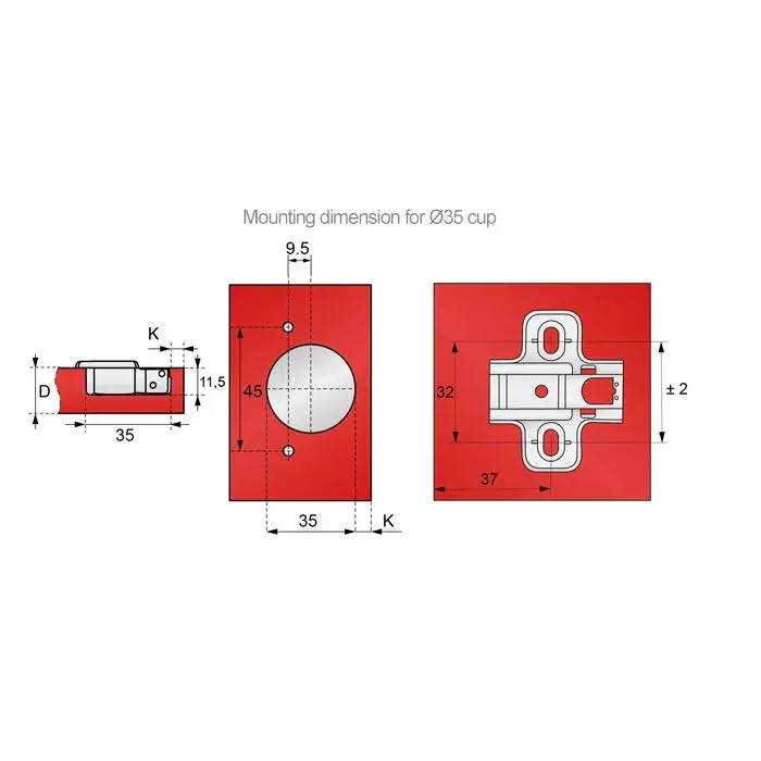 110° Charnière fermeture silencieuse, H0 plaque de montage avec vis EURO, portes superposées – Image 6