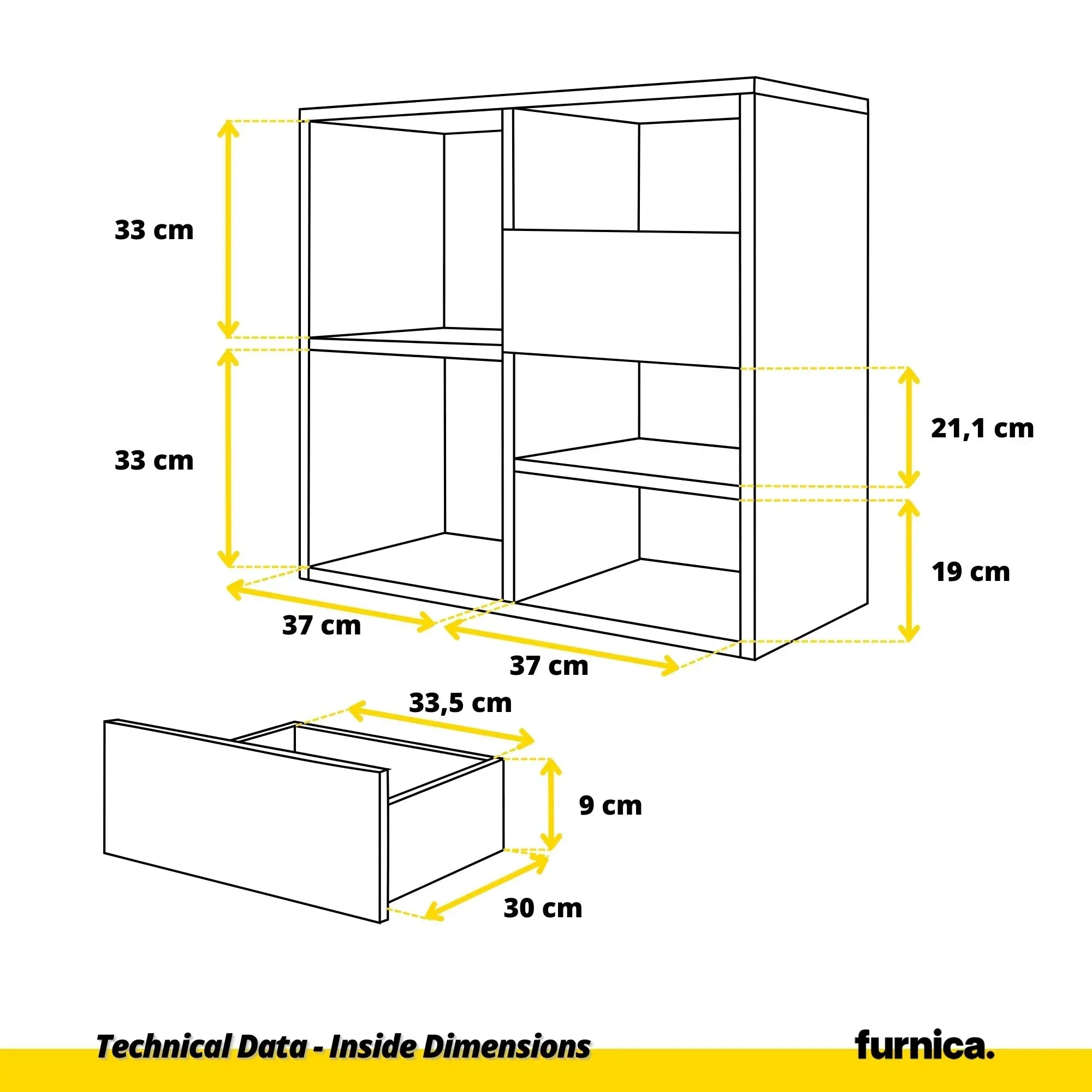 CAMILLE - Commode Push to Open avec 2 Portes et 2 Tiroirs - Anthracite / Blanc Brillant H74cm L80cm P36cm – Image 7