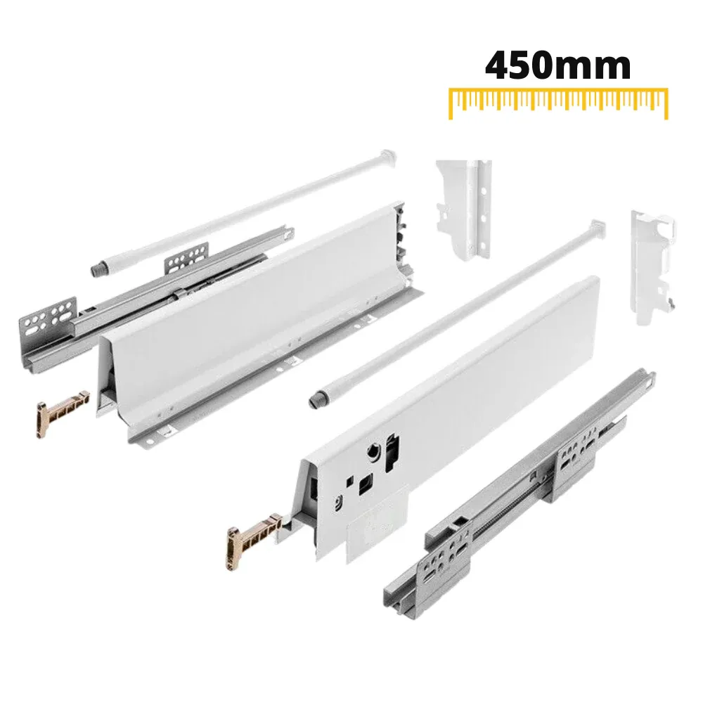 Système de tiroir à fermeture silencieuse, MOYEN, H: 142mm, Blanc 450mm – Image 4